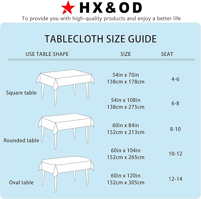 HX&OD Rectangular Tablecloth Cationic Fabric Waterproof Stain Resistant Wrinkle-Resistant for Home/Decoration/Party/Buffet/Wedding/Dining Room/Camping