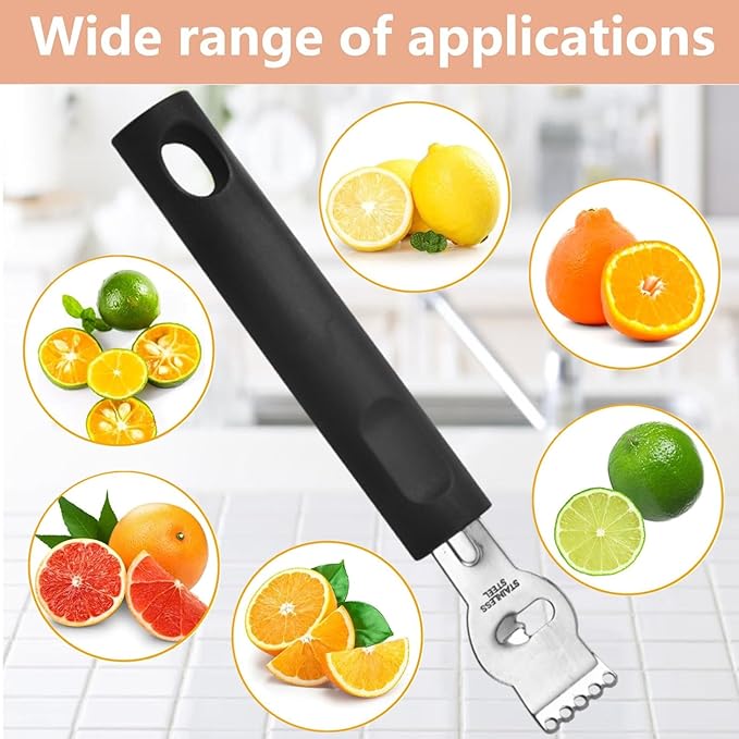2 PCS Lemon Zester Tool Professional Citrus Peeler Citrus Zester Tool Stainless Steel Channel Knife Orange Peeler Tool Lemon Peeler for Kitchen Bar Restaurant Bartender Accessories