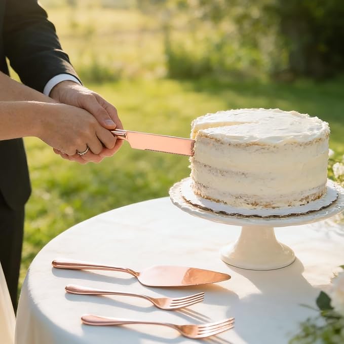 Suream Rose Gold Pie Server Spatula, 4 Pieces Cake Cutter Set for Wedding, Stainless Steel Pie Knife for Wedding Engagement Bridal Shower Gifts(11 Inch)