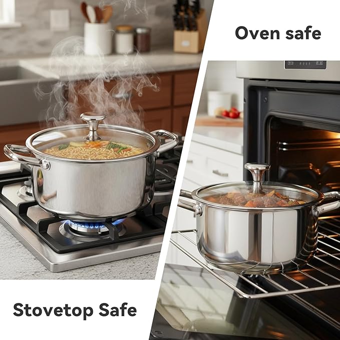 ODPFTY 6QT Stainless Steel Stock Pot with Encapsulated Bottom & Lid - Professional Soup Pot - Nonstick Thick Bottom Stockpot for Cooking, Stewing, and Canning, Dishwasher Safe