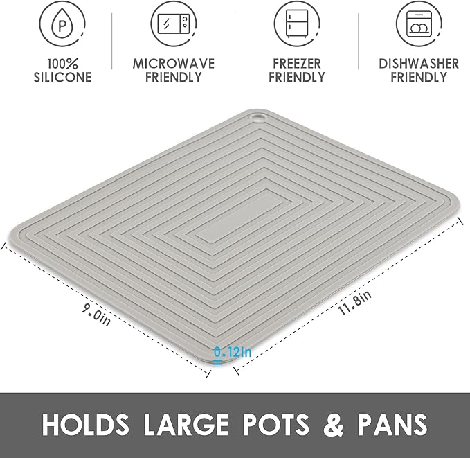 Trivets for Hot Pots and Pans-Trivets for Hot Dishes-Silicone Heat Resistant Mat for Countertops, Kitchen Small Dish Drying Mat, Silicone Pot Holders-Hot Pads for Kitchen Set 2 Light Grey