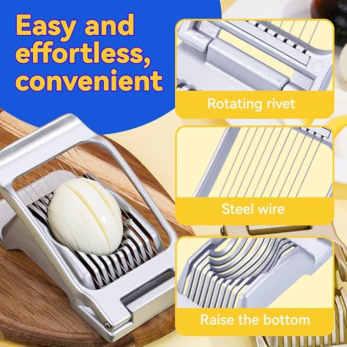 Aluminum Square Egg Cutter, Upgrade Heavy Duty Stainless Steel Wire Egg Slicer Boiled Egg Slicer, Multipurpose Strawberry Slicer Egg for Hard Boiled Eggs (3)