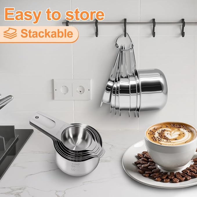 Measuring cups and spoons set of 13，Heavy Duty Stackable Metal Measuring Cups & Spoons，stainless steel measuring cup for Dry and Liquid Ingredients，Ideal for Cooking&baking measuring tools