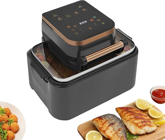 12.68QT Glass Air Fryer, 1700W Large Capacity Non-Toxic Air Fryer Oven with Transparent Window, 6 Presets & Precise Temp Control for Roast, Bake, Fry (Silver Gray)