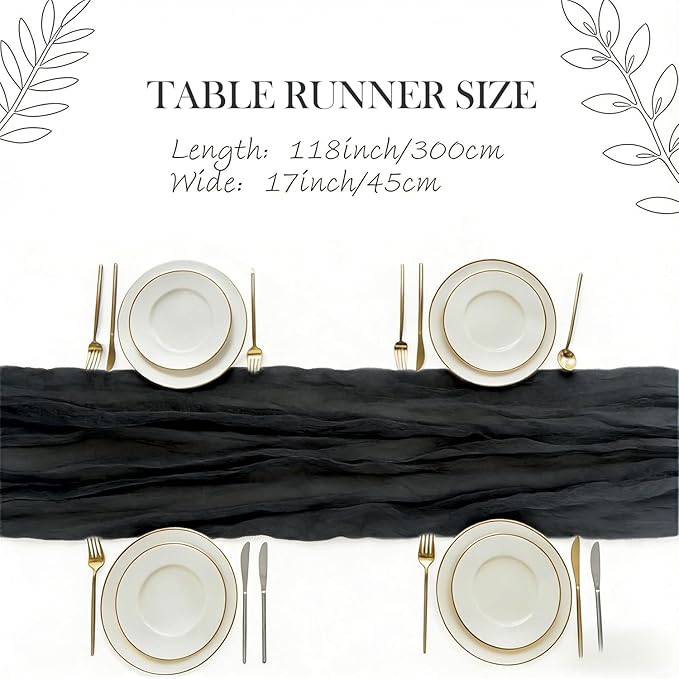 3 Pack Black Cheesecloth Table Runner -17×120 Inch Gauze 10 FT Long Cheese Cloth Table Runners for Bridal Wedding Party Baby Shower Holiday Birthday Home Easter Decor (Black, 3PC)