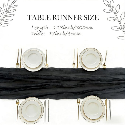 3 Pack Black Cheesecloth Table Runner -17×120 Inch Gauze 10 FT Long Cheese Cloth Table Runners for Bridal Wedding Party Baby Shower Holiday Birthday Home Easter Decor (Black, 3PC)