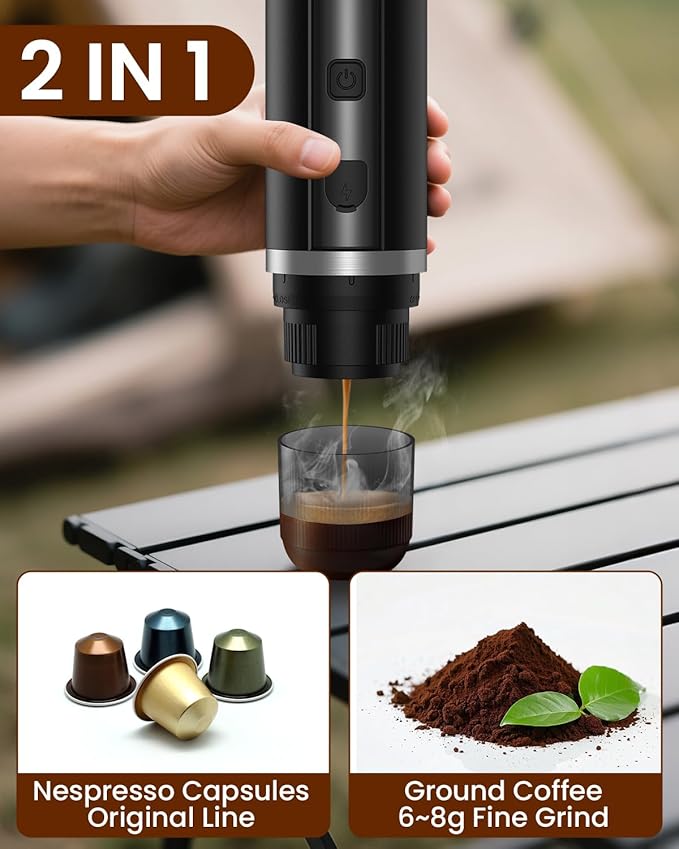Amjdcoe Portable Espresso Maker, 20 Bar Electric Espresso Machine for Travel, Camping, Rechargeable USB-C Mini Coffee Maker for NS Capsule Pods and Ground Coffee, Matte Black