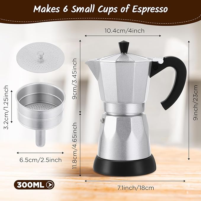 Lemosae Coffee Pot 6 Cup Electric Espresso Coffee Maker Italian Moka Maker 300ml Portable Aluminum Espresso Machine Cafetera Moka Pot with Detachable Base, Gift for Home Travel(Aluminum Color)