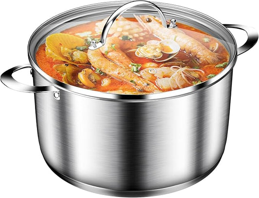 STOCKPOT Cooking Pot, Stainless Steel Stock Pot, Soup Pot with Glass Lid, Induction Pots - 6 Quart
