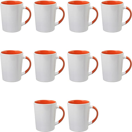 DISCOUNT PROMOS Ceramic Latte Coffee Mugs by Albany 13 oz. Set of 10, Bulk Pack - Perfect for Coffee, Tea, Espresso, Hot Cocoa, Other Beverages - Orange