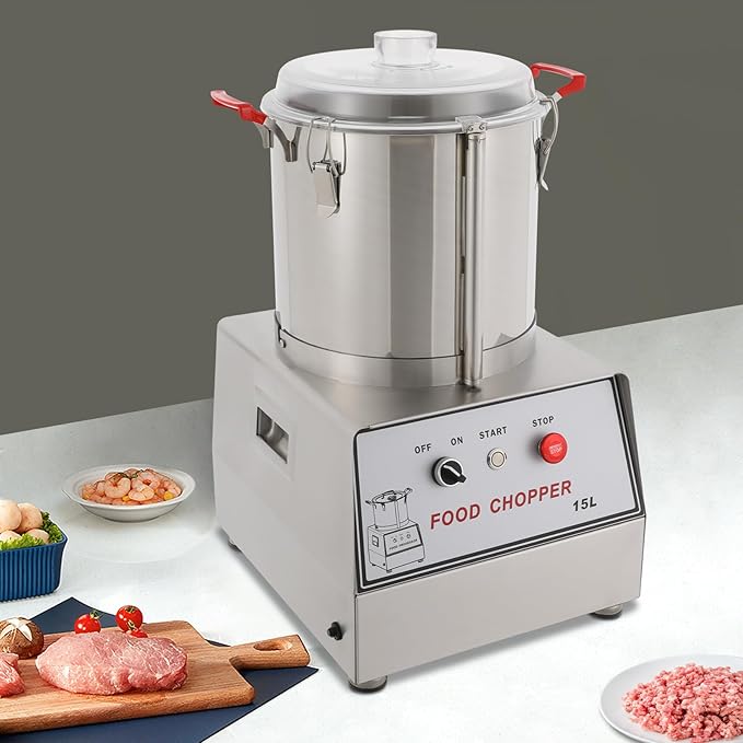 DLINANTA 15L Commercial Food Chopper 1400W, Stainless Steel Electric Vegetable & Meat Processor for Mincing, Heavy Duty Restaurant Chopping Machine with Safety Lock