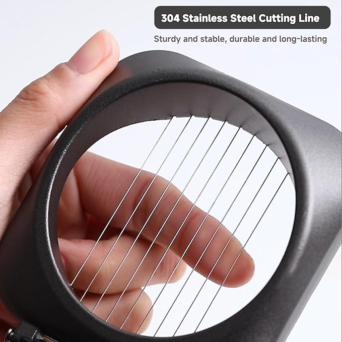 Double Cutter Egg Slicer for Hard Boiled Eggs, Heavy Duty Metal Stainless Steel Aluminum Alloy Egg Cutter for Egg Strawberry Mushroom Hot Dog Soft Fruit Kitchen Tool (Black)