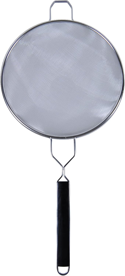TrueCraftware- 10-Inch Double Medium Mesh Strainer Stainless Steel 10-3/4" Handle Length Black Plastic Handle- Kitchen Utensil Food Strainer Skimmer Spoon for Cooking Sieve Sifters Pasta Fruits
