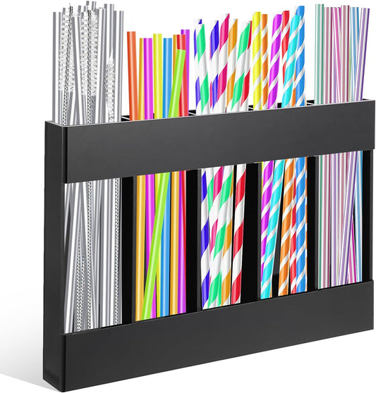 Acrylic Straw Holder Reusable Straw Organizer with Double Sided Adhesive Tape Straws Dispenser for Cabinet Kitchen Door(black)