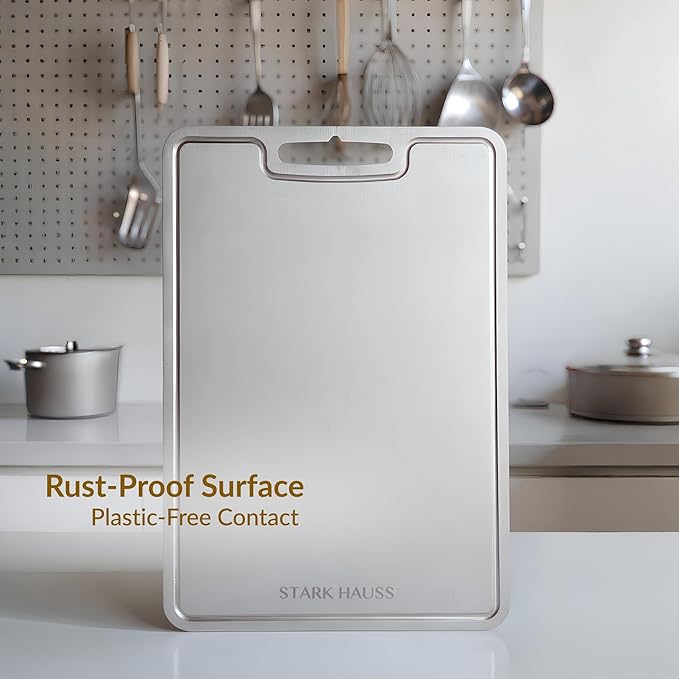 Stark Hauss Grade 2 Titanium Cutting Board 15x10, Dishwasher Safe, Non Toxic Non Plastic, Juice Groove, Large Cutting Board for Meat Fish Vegetables, Tablas Para Picar Cocina (Tabla de Picar)