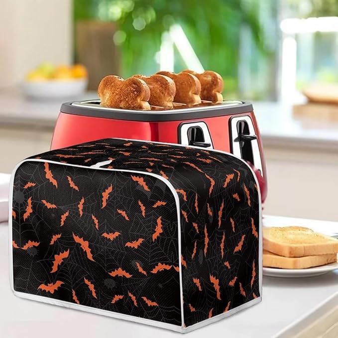 Annejudy Halloween Spider Web Bats Toaster Cover - Dustproof & Waterproof 4 Slice Small Appliance Cover