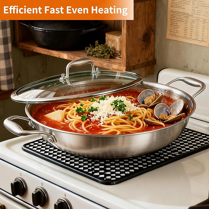 DELARLO Wok Pan With Lid 12 Inch Non stick wok,Oven Safe Up to 600℉,Woks & Stir-Fry Pans Nonstick,Tri-Ply Stainless Steel Wok, 5QT Nonstick Deep Frying Pan, Induction Saute Pan With Lid