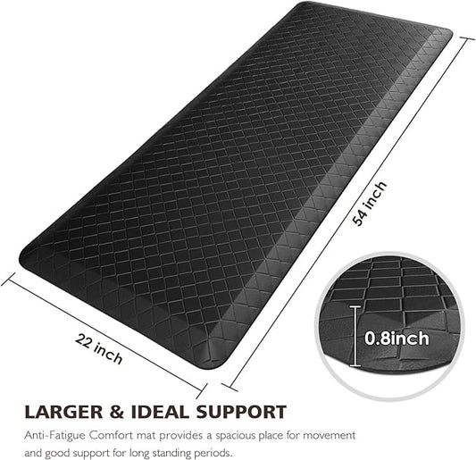 HappyTrends Kitchen Floor Mat - 4/5 Inch Thick Anti-Fatigue Kitchen Rug,Waterproof Non-Slip Kitchen Mats and Rugs Heavy Duty Ergonomic Comfort Rug for Kitchen,Office,Sink,Laundry,(22"x54", Black)