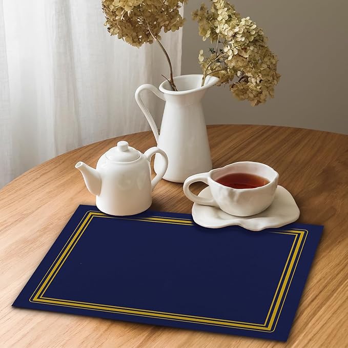 Blue Classic Collection Placemats WashableTablemats Resistant Place Mats Kitchen Decor Dining Decoration for Party, Placemats Set of 4-14