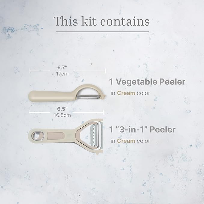 Vegetable Peeler 2-Piece Set – Swivel Cutter and Julienne Peeler with Bottle Opener and Built-in Eye Remover – Stainless Steel Blade with Comfortable Handle – Kitchen Tools & Accessories – Beige