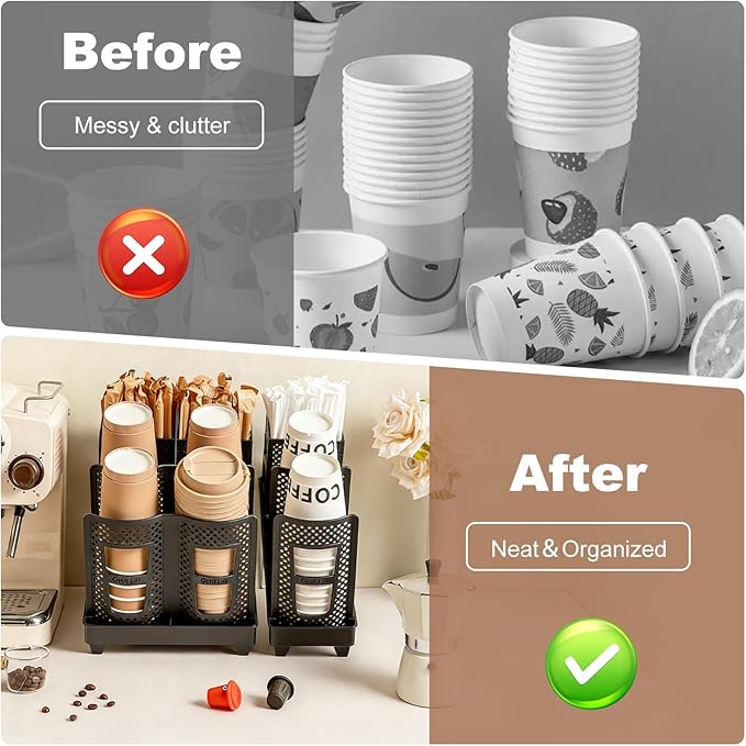 2-In-1 Coffee Cup Organizer,Foldable Stand Compartment Coffee Cup Dispenser,Cups, Straw, Cup Lid Manager,Suitable For Coffee Stations, Offices, Lounges