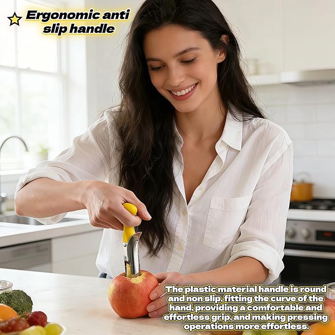 Apple Corer, Stainless Steel Apple Corer and Divider with Sharp Serrated Blade – Easy to Use – Core Remover Tool for Apples, Pears, Cupcakes – Heavy-Duty Kitchen Gadget for Baking, Cooking (Yellow)