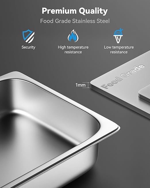 ZeroPone 4 Pack Hotel Pans with Lids, 1/1 Full Size 4" Deep Steam Table Pan, 19 Gauge Thickened Stainless Steel Anti Jam Steam Pan, Commercial Food Storage Containers