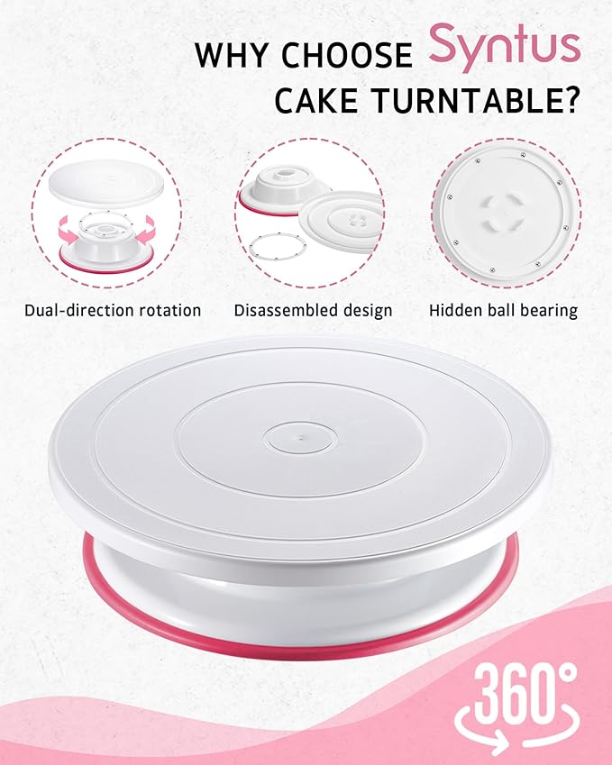 Syntus 65 PCs Cake Decorating Kit with Cake Stand Turntable, Cake Baking Supplies 30+1 Piping Bags, 24 Piping Tips, Offset & Straight Spatulas, 3 Scrapers, Leveler, 2 Couplers & 1 Tips Brush