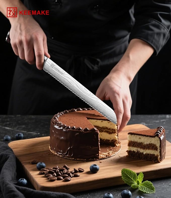 KEEMAKE Bread Knife 10 Inch, Ultra Sharp High Carbon Stainless Steel Serrated Bread Knife for Homemade Bread, Professional Bread Slicing Knives for Sourdough Bread, Bagels, Cake