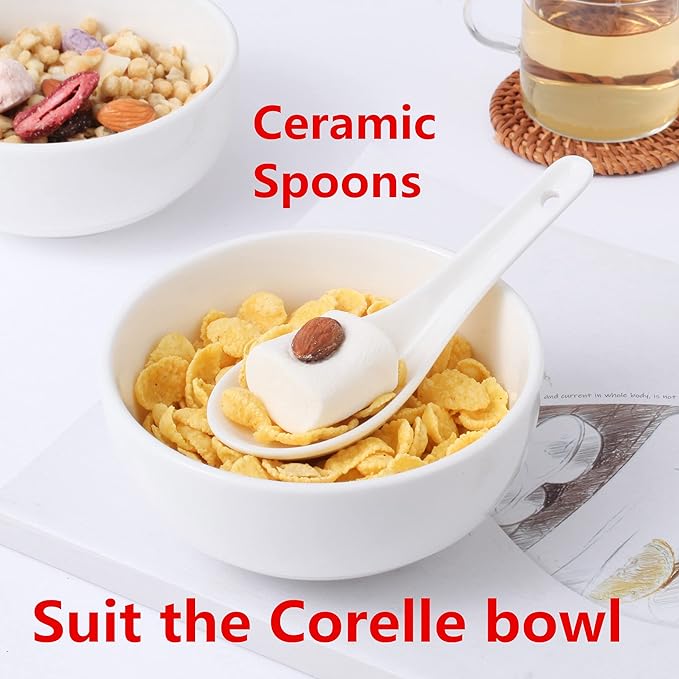 HAPPY KIT Asian Soup Spoons Set of 12, Ceramic Ramen Spoons Set Proper for Corelle Pho Miso Wonton Ramen Dumpling Macaron Dishwasher & Oven Safe