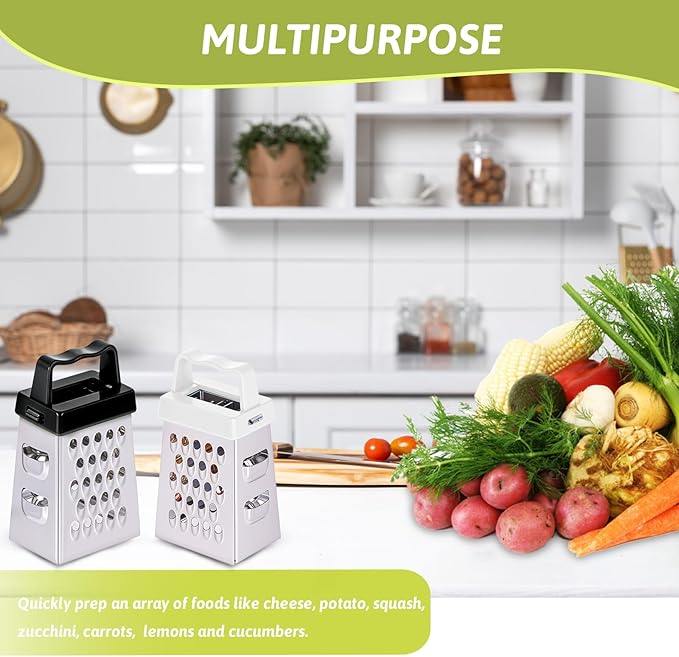 6 Pcs Mini Cheese Grater Professional Box Grater Stainless Steel Fine Coarse Handheld Slicer with 4 Sides Small Box Food Shredder Safe Zester (Black + White)