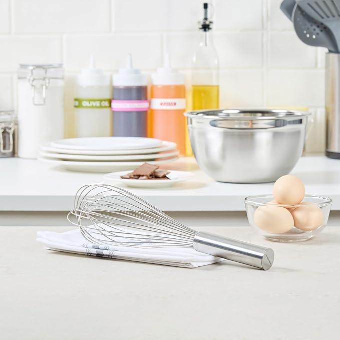 Restaurantware Met Lux 12 Inch x 2.5 Inch Baking Whisk, 1 With Ergonomic Handle Metal Whisk - Dishwasher-Safe, Corrosion-Resistant, Stainless Steel Whisk For Baking, For Whipping, Baking, Or Cooking