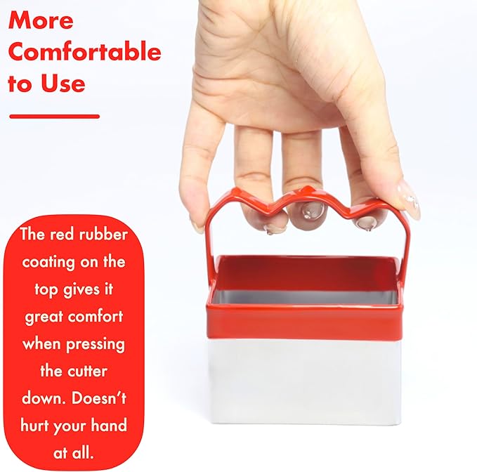 3 Pcs Square Cookie Cutters with Handle 3" 3.5" 4", Perfect for Cookies, Biscuits, & Baking, Durable Stainless Steel, Comfortable Silicone Grip