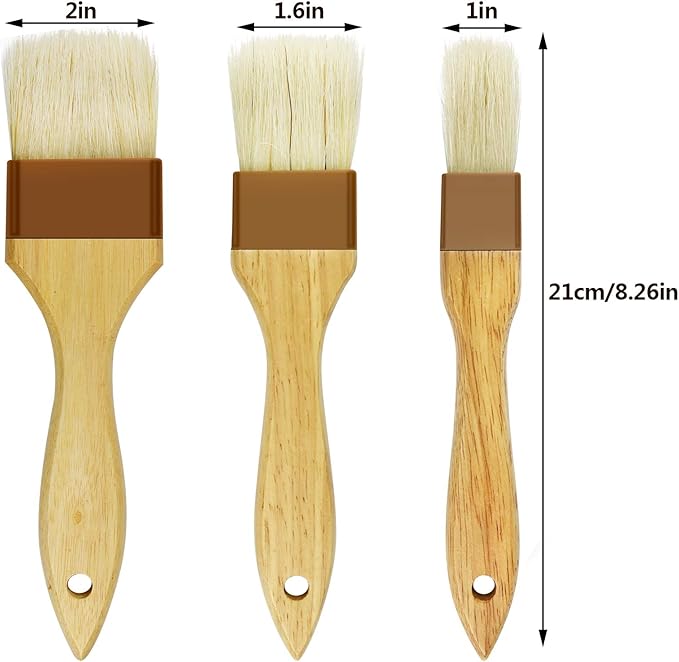 6 Pieces Pastry Brushes Basting Oil Brush for Cooking with Boar Bristles and Beech Hardwood Handles for Spreading Butter Cooking Baking BBQ Oil Brush(1 inch, 1.6 inch, 3 inch)