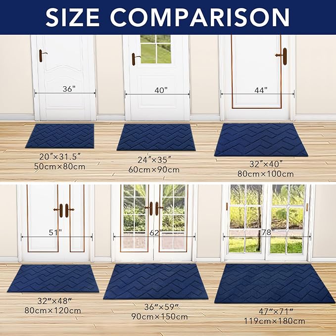 hicorfe Dirt Trapper Indoor Doormat,20"x59" Welcome Door mat,Non Slip Backing Washable Door Mats,Absorbent and Resistant Low-Profile Entrance Inside Floor Mat for Front Back Door,Entryway (Navy Blue)