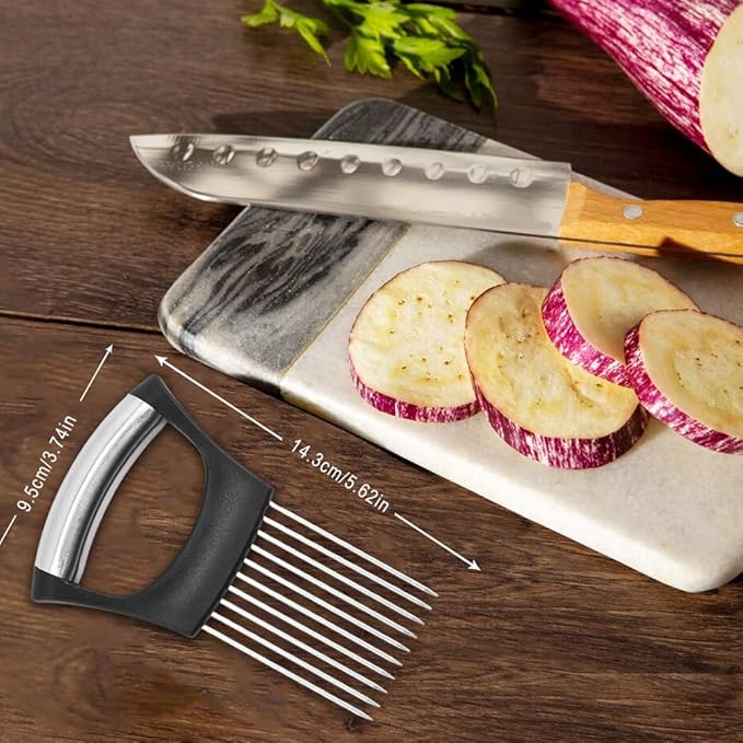 Onion Slice Holder, 2025 Upgraded Stainless Steel Onion Holder for Slicing Lemon Slicer Vegetable Cutter, Kitchen Chopper Slicing Assistant Tool for Meat, Onion, Potato, Tomato (1, A)