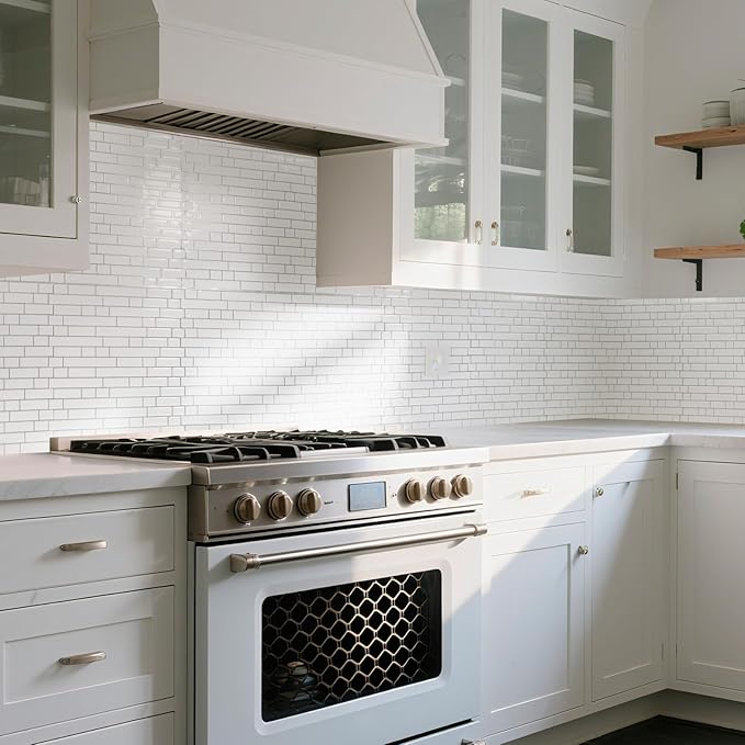 Art3d 10-Sheet Heavy-Duty Peel and Stick Backsplash, Waterproof Wall Tiles Stick on Kitchen Backsplash Living Space, White with Gray Grout