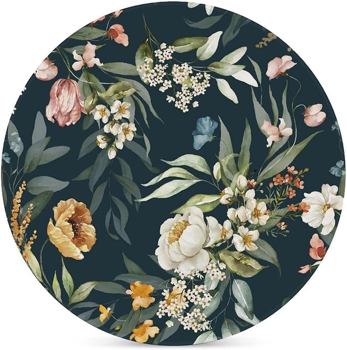 Round-6PCS Floral Ceramic Coasters, Round Absorbent Drink Coasters, Watercolour Leaf Flower Herb Nature Plant Floral Ceramic Table Coasters for Coffee, Beverage, Wine, Beer Coasters