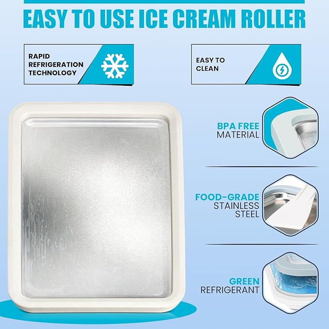 Extra Large Rolled Ice Cream Maker (14"x10") - Make Instant IceCream w/the Family - Manual Roll Your Own IceCream - Roll Ice Cream Tray
