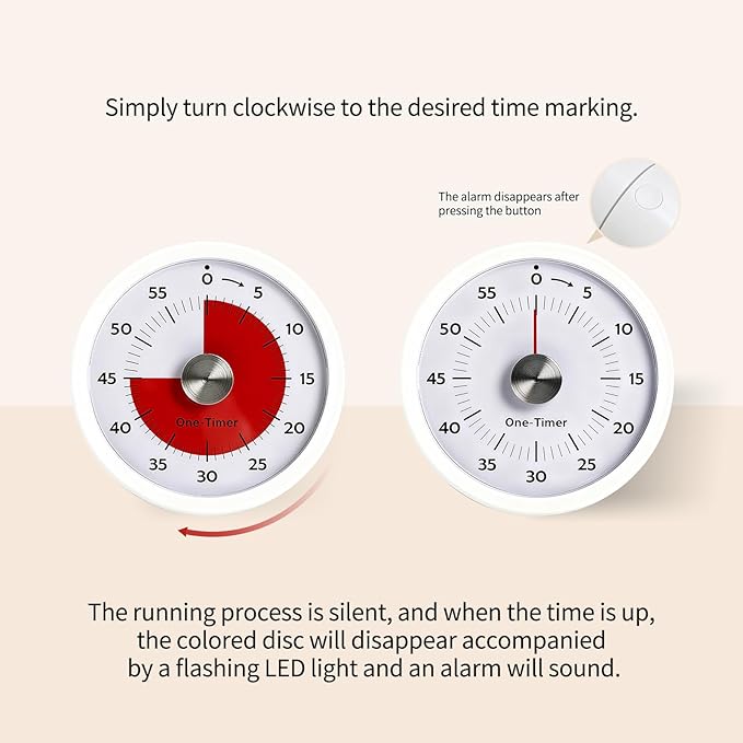 Kitchen Timers for Cooking, Magnetic Visual Timer for Kids Teachers Classroom School ADHD Autism Oven or Adult with Special Needs (White)