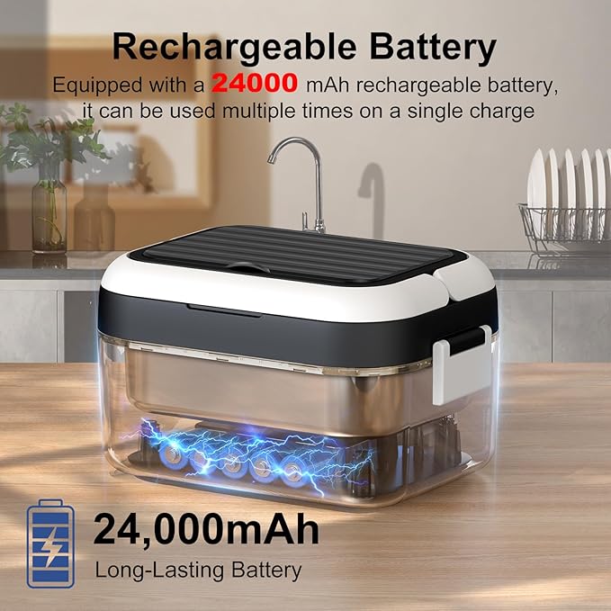 Cordless Electric Heated Lunch Box, 1.5L 6.3Cups 24000mAh Rechargeable Battery Self-Heating Lunch Box, Smart Timer, Even Heating, 100W Portable Food Warmer for Office, Picnic, Car, Outdoor
