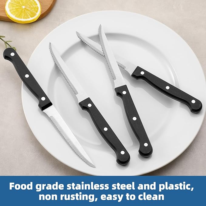 Steak Knives Set of 8, Sharp Triple Rivet Steak Knife Sets, High-Carbon Stainless Steel Serrated Blades, Ergonomic Handles Serrated Steak Knives, Dinner Knife for Kitchen Restaurant, Dishwasher Safe