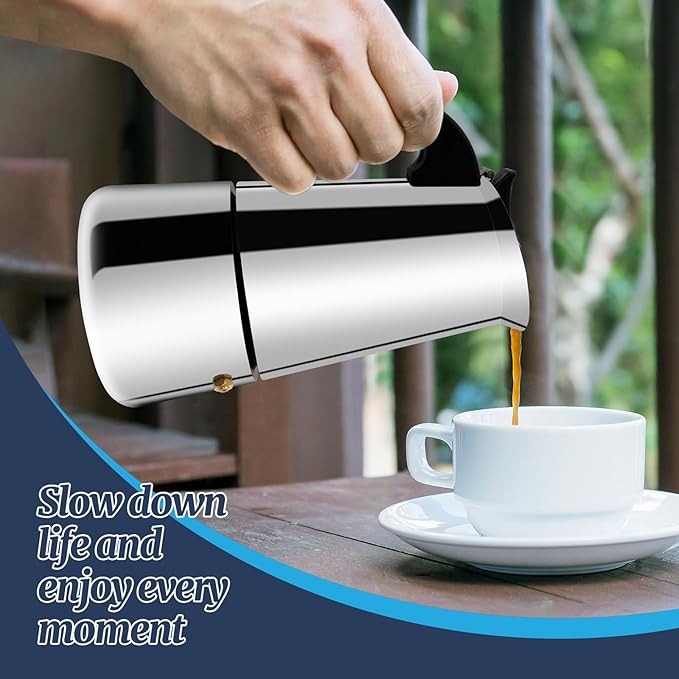 Supvision 2 Cup Moka Pot Stainless Steel 100ml Italian Espresso Coffee Maker Stovetop Coffee Makers Mocha Pot Percolator Greca Coffee Maker for Induction Stove Portable for Easy Brewing Straight