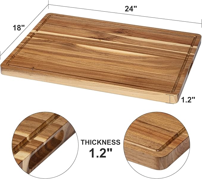 LinTimes Acacia Wood Cutting Board with Grip Handle - Serving Board, Cheese Board, Chopping Board 24"L *18"W Inches, Durable Lightweight Kitchen Essentials for Meat, Vegetables, Ideal Gift