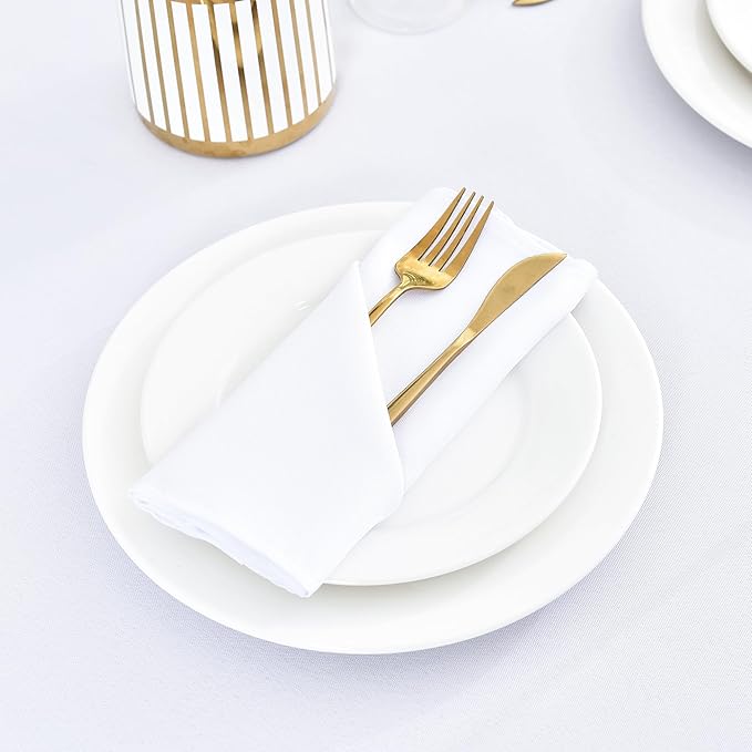 Wolkemer Set of 4 White Cloth Napkins 17 x 17 Inches Solid Washable Polyester Dinner Napkins with Hemmed Edges for Dinners Parties Weddings Banquets Events Table Decoration