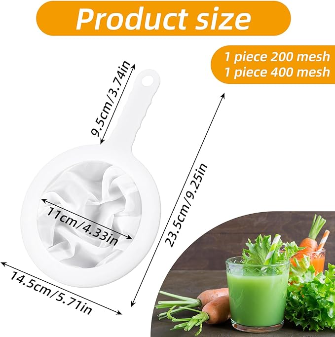 2 Pack Plastic Fine Mesh Strainer, Mesh Strainer with Handle 200&400Mesh Ultra Fine Plastic Sieve Small Kitchen Colander for Juice Yogurt Coffee Honey Milk Matcha
