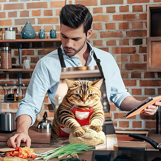 Funny Cat Apron with 2 Pockets Waterproof for Men Women Kitchen Garden Decor