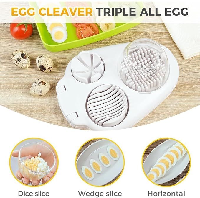3 in-1 Egg Slicer for Hard Boiled Eggs, 3 Way Egg Cutter Multifunction Kitchen Accessories Food Slicer for Strawberry Mushroom Grape Cherry Tomato
