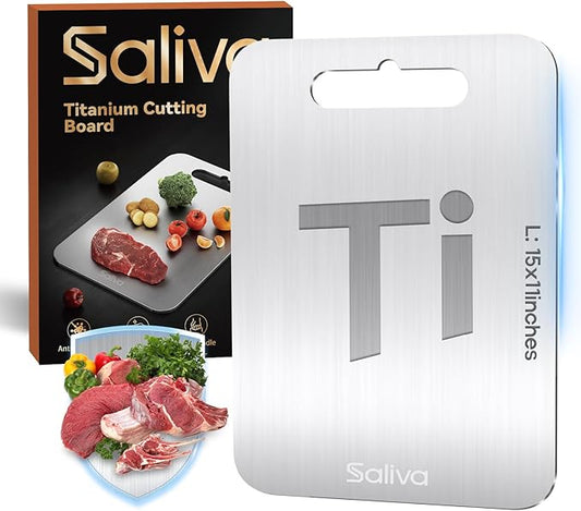 Saliva Titanium Cutting Boards for Kitchen, Cutting Board Double Sided Food Grade, Dishwasher Safe, No Blunt Knife, Chopping Boards with Handle for Meat, Fruit & Vegetable (15x11in)