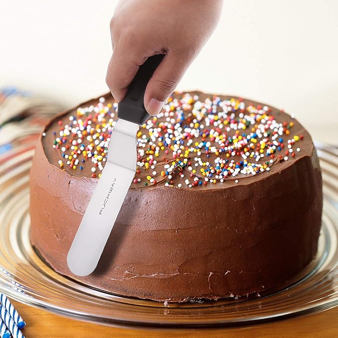 PUCKWAY Offset Frosting Cake Knife set of 3 Black 6 8 & 10 Inch Angled Icing Spatula for Decorating
